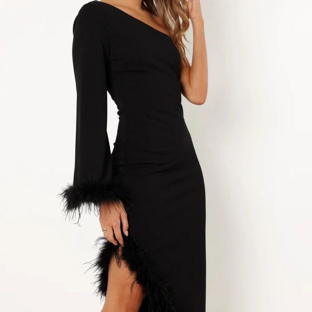 Dame One Shoulder Feather Midi Dress